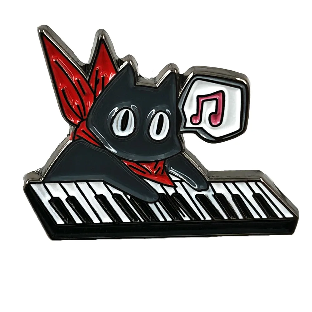 Cute My Ordinary Life Sakamoto-san Brooch Cartoon Piano Black Cat Badge Fun Anime Peripheral Enamel Pin Backpack Decoration Gift
