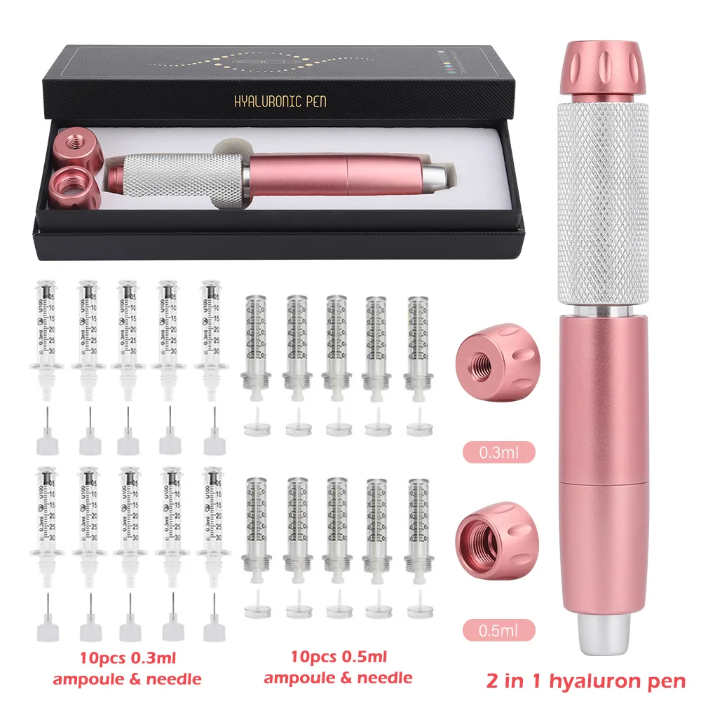 

2 in1 High Pressure Hyaluron Pen Accessory 0.3ml&0.5ml Gold Nebulizer Lip Injector Anti Ampoule Hyaluronic Acid Pen