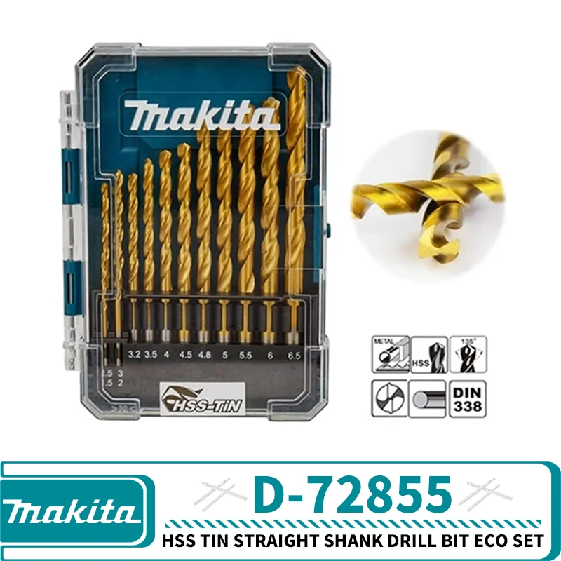 Makita D-72833 D-72855 HSS TIN Straight Shank Drill Bit Eco Set Metal 6PCS 13PCS Power Tool Accessories
