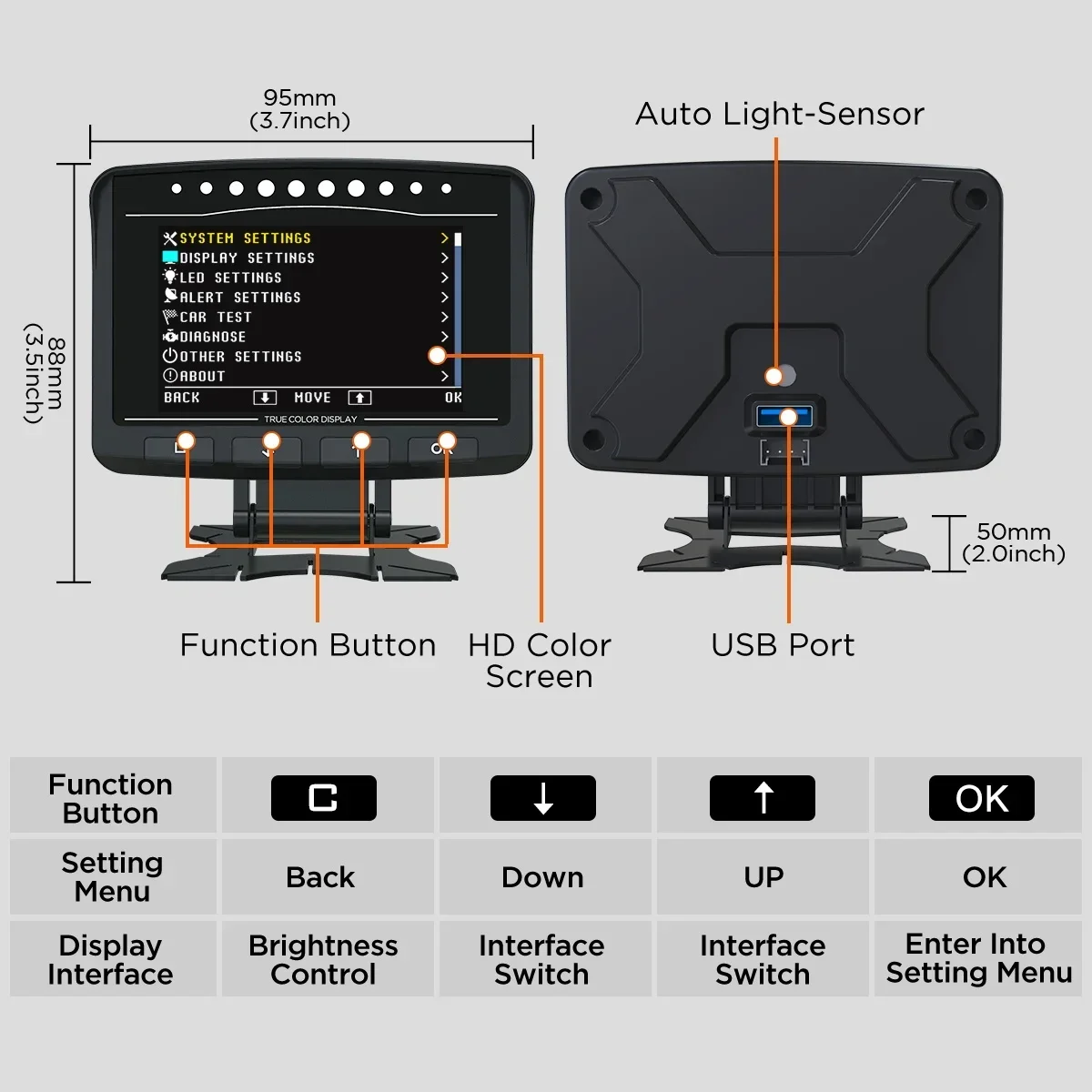 A208 OBD2 Coolant Temperature Trip Speed Fuel Mileage Alarm Automobile On-board Computer OBD Scanner Automotive Diagnostics Tool