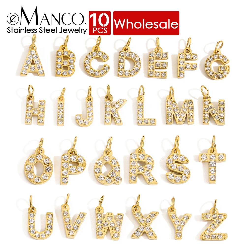 eManco 10PCS Bracelet Jewelry Making Anniversary Gift Customized Name Wholesale  Diamond Alphabet Pendant for Women DIY Necklace