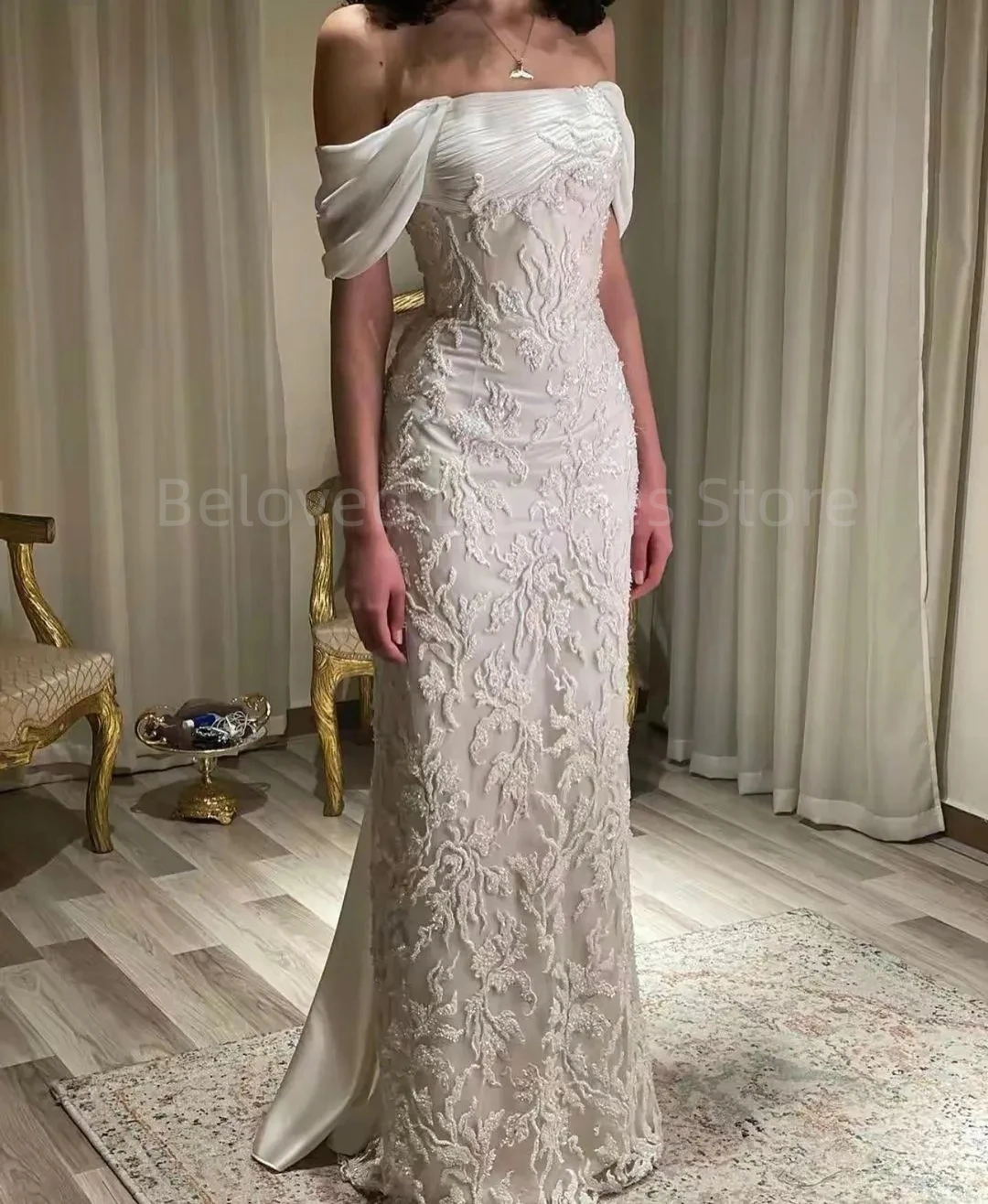 2023 New Elegant Prom Formal Evenning Party Dress For Women Off-the-shoulder Embroidery Beaded Lace Up White Sequined Dresses