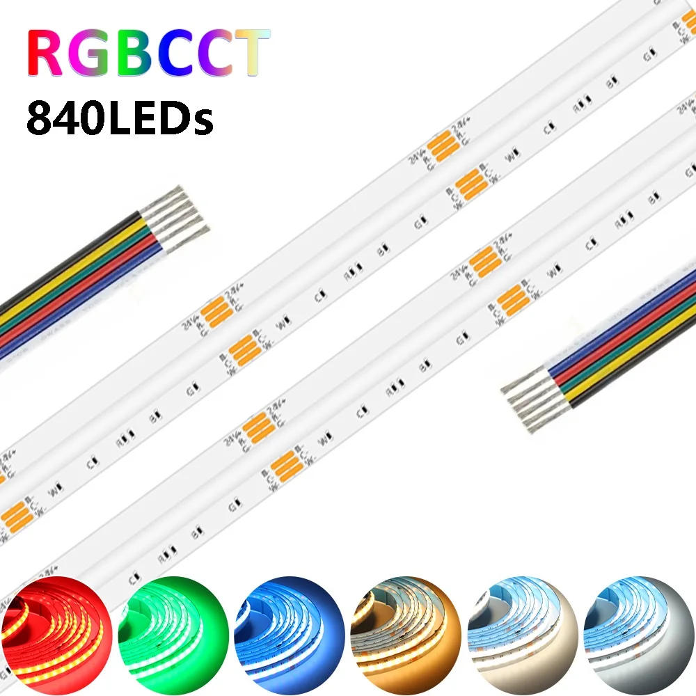 fita de fita de neon led flexivel lampada para decoracao do quarto cob rgbcct 24 v pinos 12 mm 840 diodos rgb cct ww cw 24 volts 01