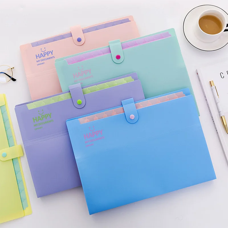 

A4 plastic folder, small and fresh. Students use 12 compartments, large capacity, multi-layer test paper receipts to organize an