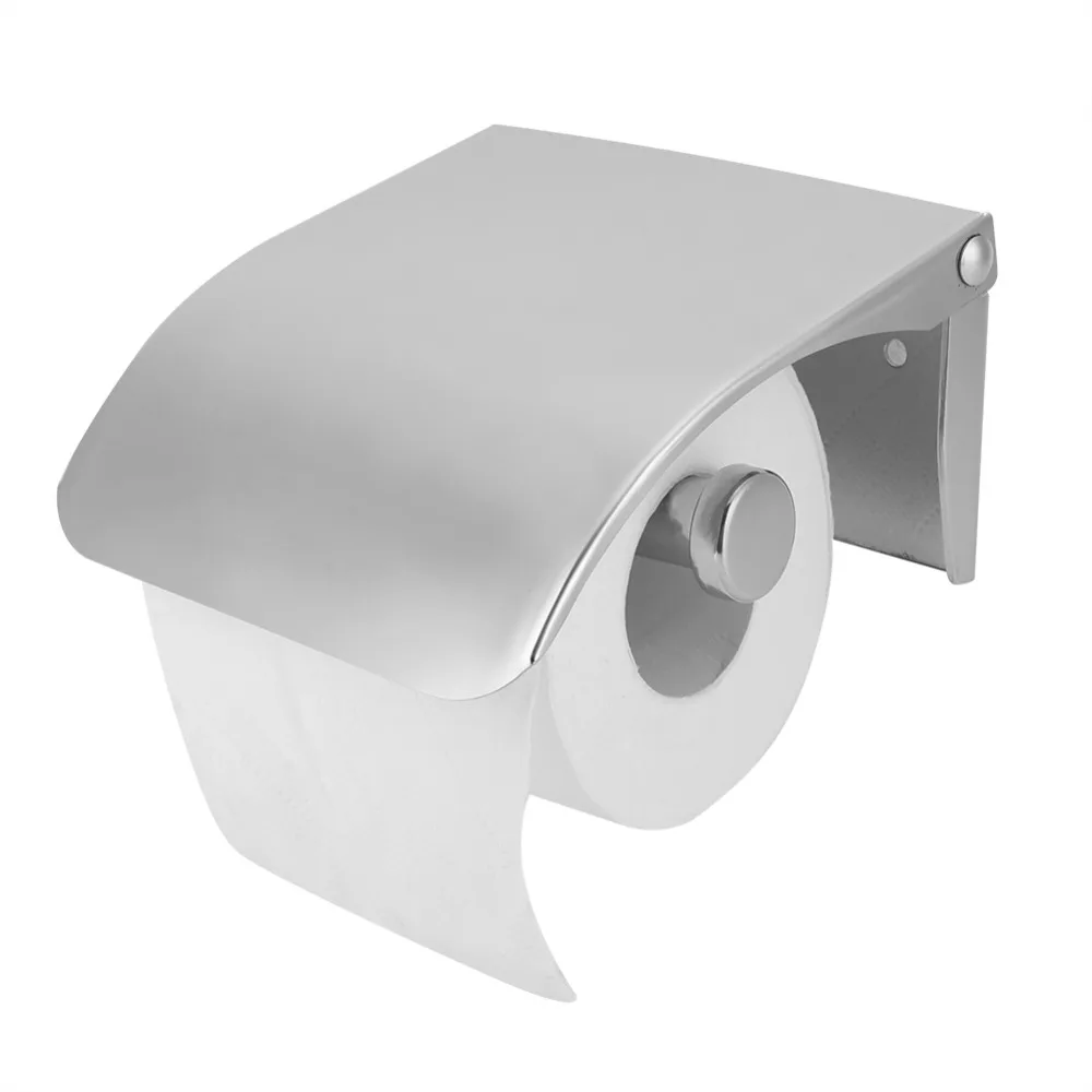 

Stainless Steel Toilet Roll Holder Wall Mounted Silver Tissue Paper Holder Easy Install With Cover Tissue Roll Dispenser