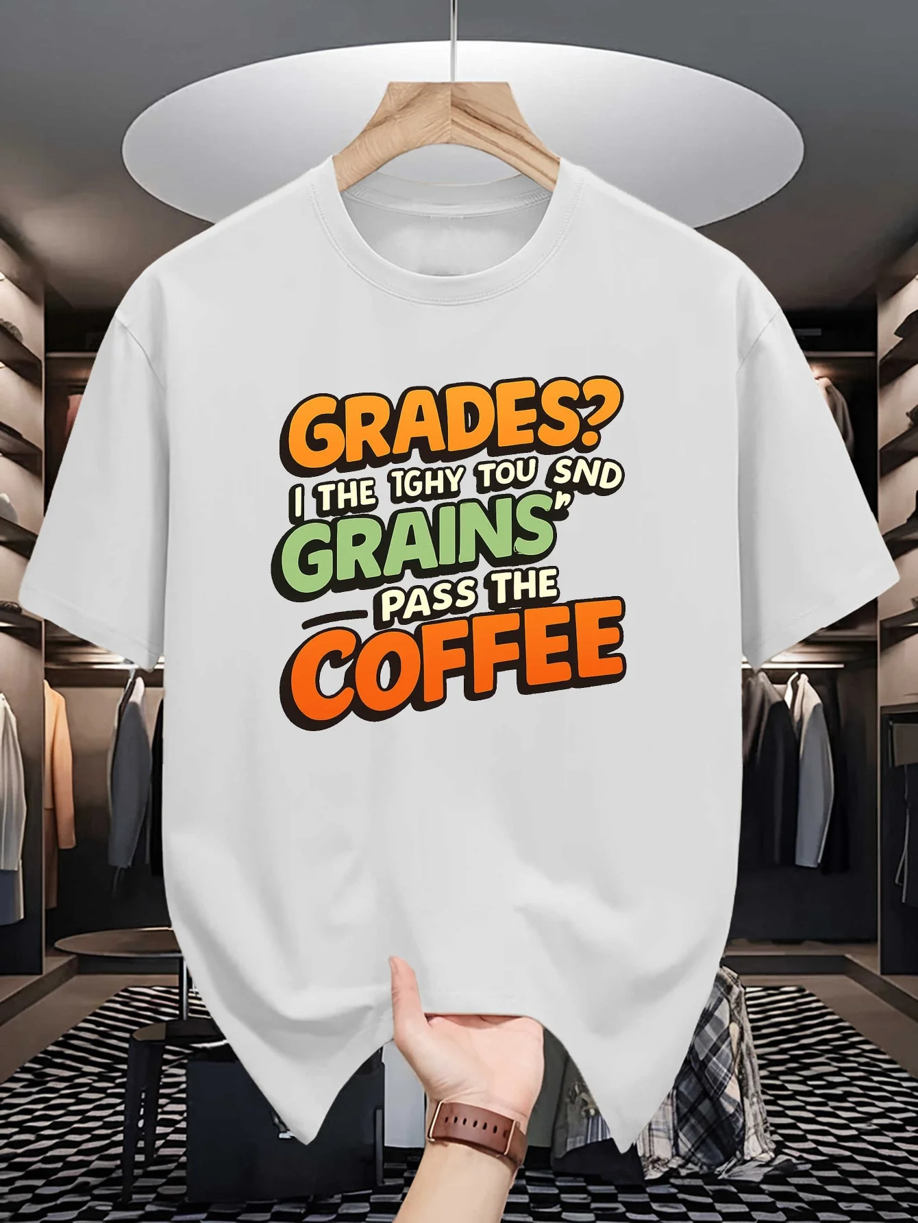 Funny Coffee Slogan Graphic Mens Crew Neck T Shirt Grades Pass The Coffee Letter Print Short Sleeve Casual Cotton Daily Tops