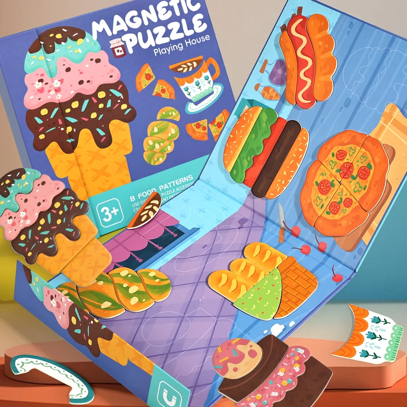 Wooden Jigsaw Magnetic Puzzle Book Educational Toys For Children Baby Kid Portable Montessori Learning Intelligence