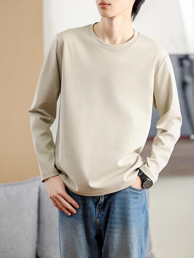 Spring and summer men's 100% high-density cotton pullover fashion casual shirt thin atmospheric Joker top.