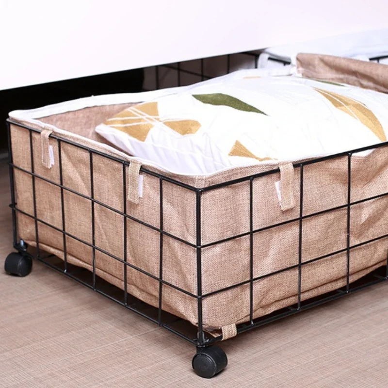 Bedroom Under-bed Storage Box With Wheels Removable Large Iron Clothes Storage Basket Large Space-saving Living Room Furniture