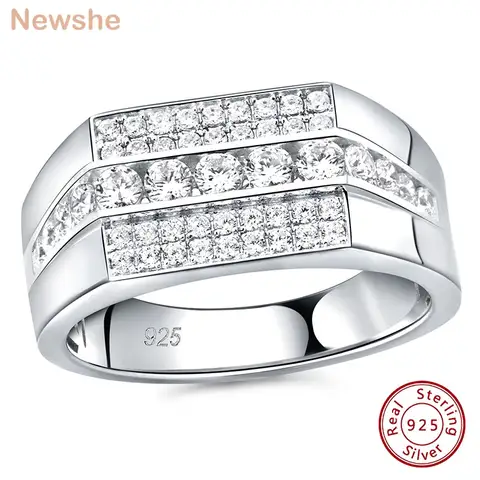 Newshe Full Moissanite Wedding Band for Men 925 Sterling Silver Engagement Rings Pave Brilliant Round Eternity Promise Ring