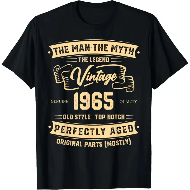 

Retro 60th Anniversary Celebration Decorative Funny Men's 1965 60th Birthday T-Shirt Custom Print Casual Men's Shirt