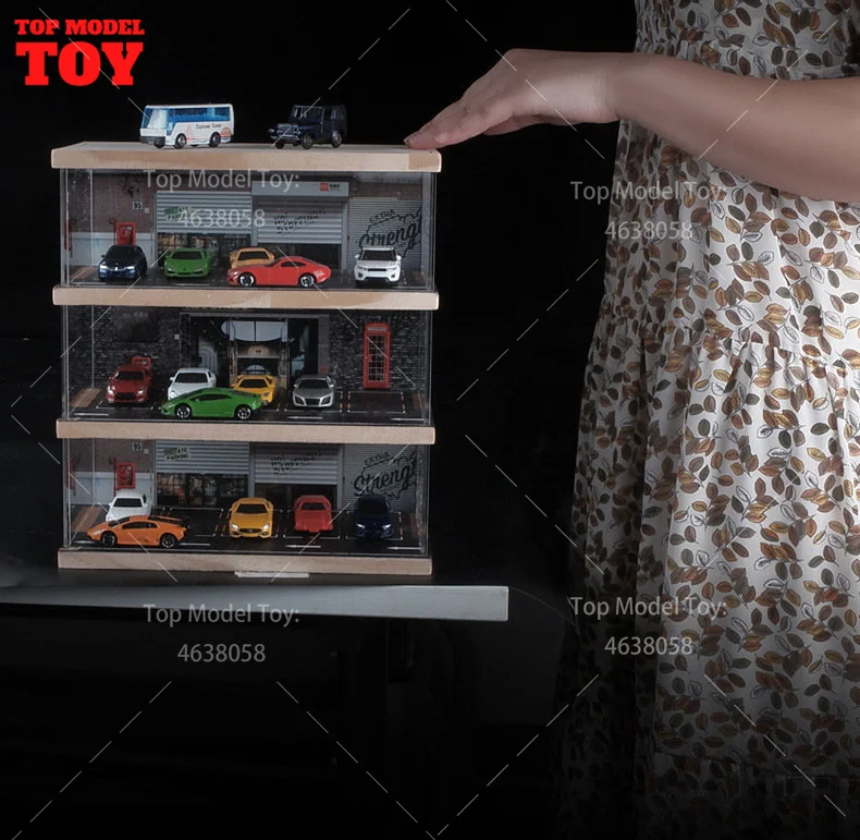 1/64 Scale Four Story Parking Lot Model Mini House Props Simulated Car Garage Scene Assembly Display Box in Set for Fan Storage