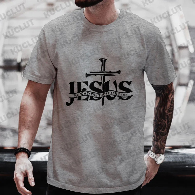 Camiseta masculina com estampa Jesus, tops gráficos, camiseta de manga curta, casual outdoor streetwear, plus size, roupas Y2K, moda verão