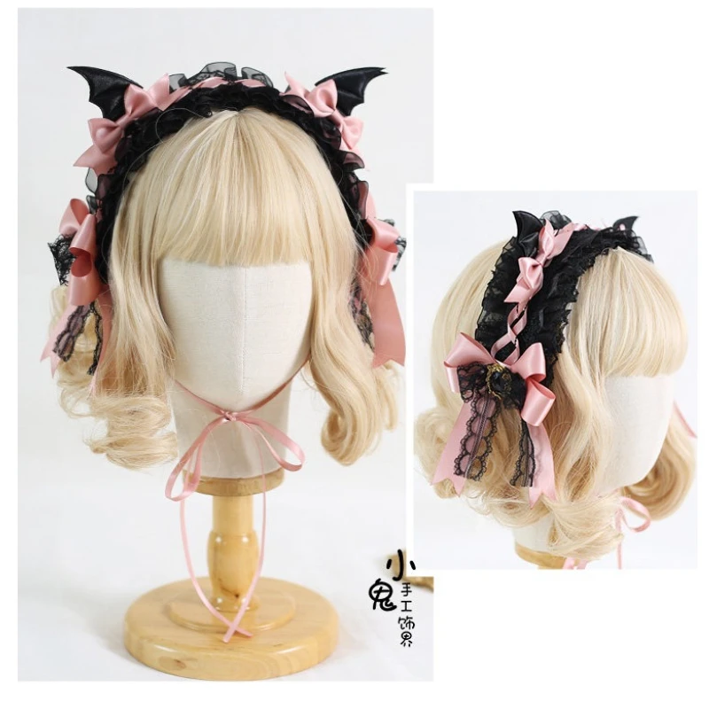 

Заколка-бант для волос на Хэллоуин, аксессуары для волос в стиле Лолита, оригинальная повязка на голову в стиле Dark Lolita Goth Wings Devil
