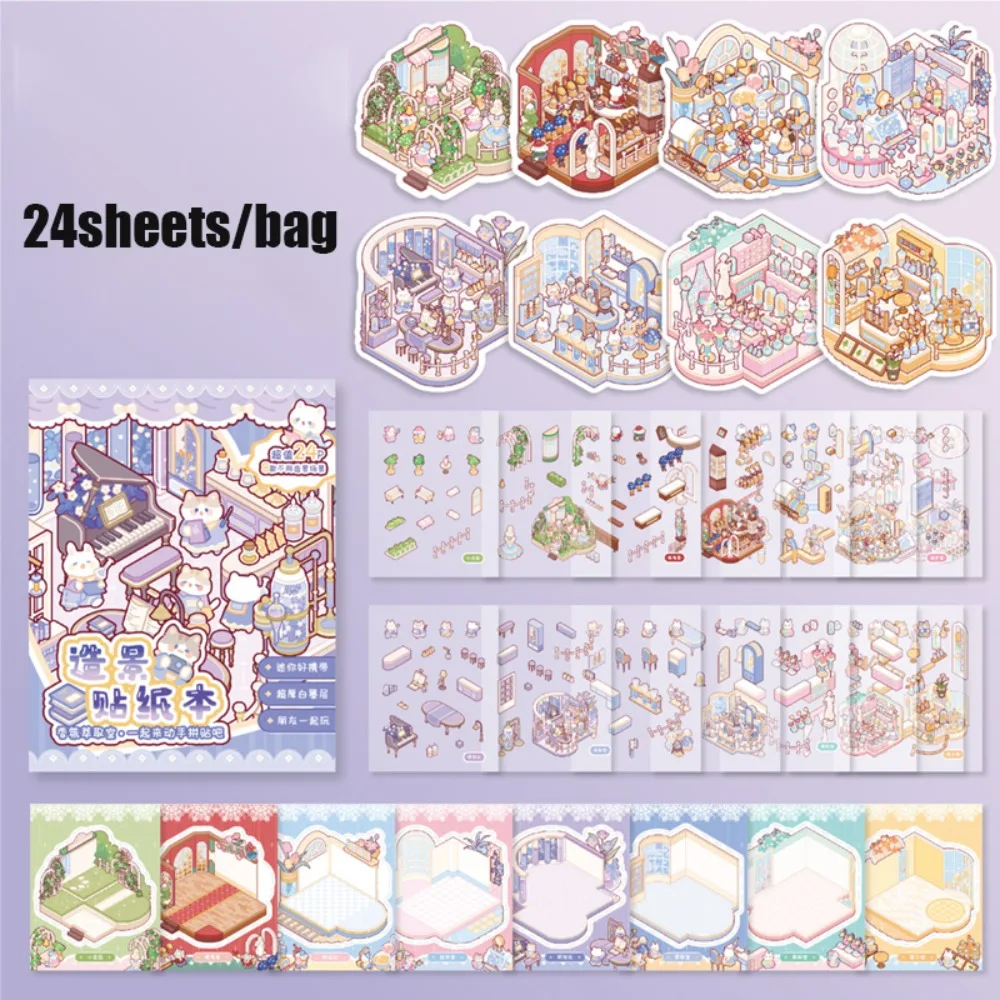 Creative Zoo Adventure Series Miniature Scene Sticker PET DIY Landscape Sticker Book Cartoon Gift Cabin Scene Sticker