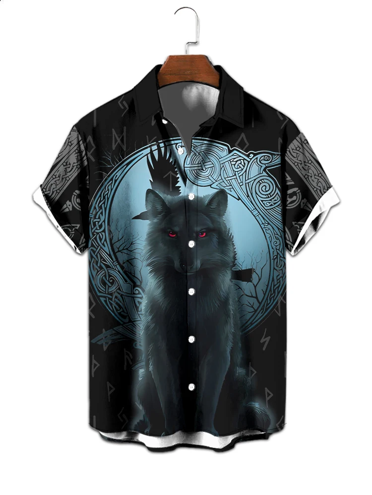 

Hot-selling European and American summer men's ferocious wolf pattern 3D digital printing large size casual fashion men's shirt