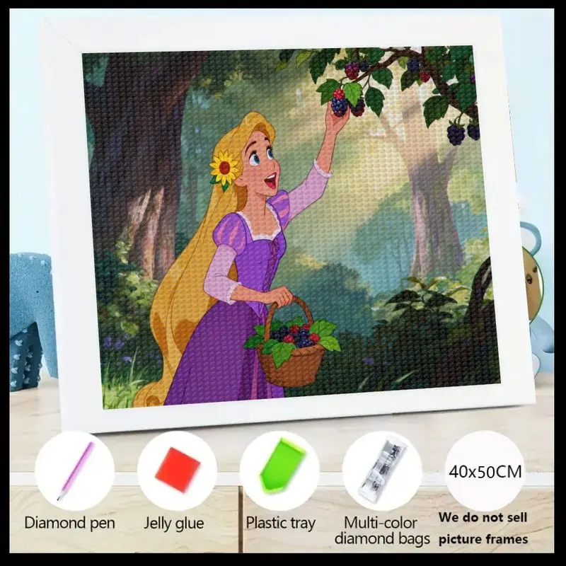

1 шт. 5D DIY принцесса Рапунцель комплект алмазной живописи, персонаж мультфильма Диснея сбора ягоды полная дрель круглый кристалл драгоценный камень искусство, 40