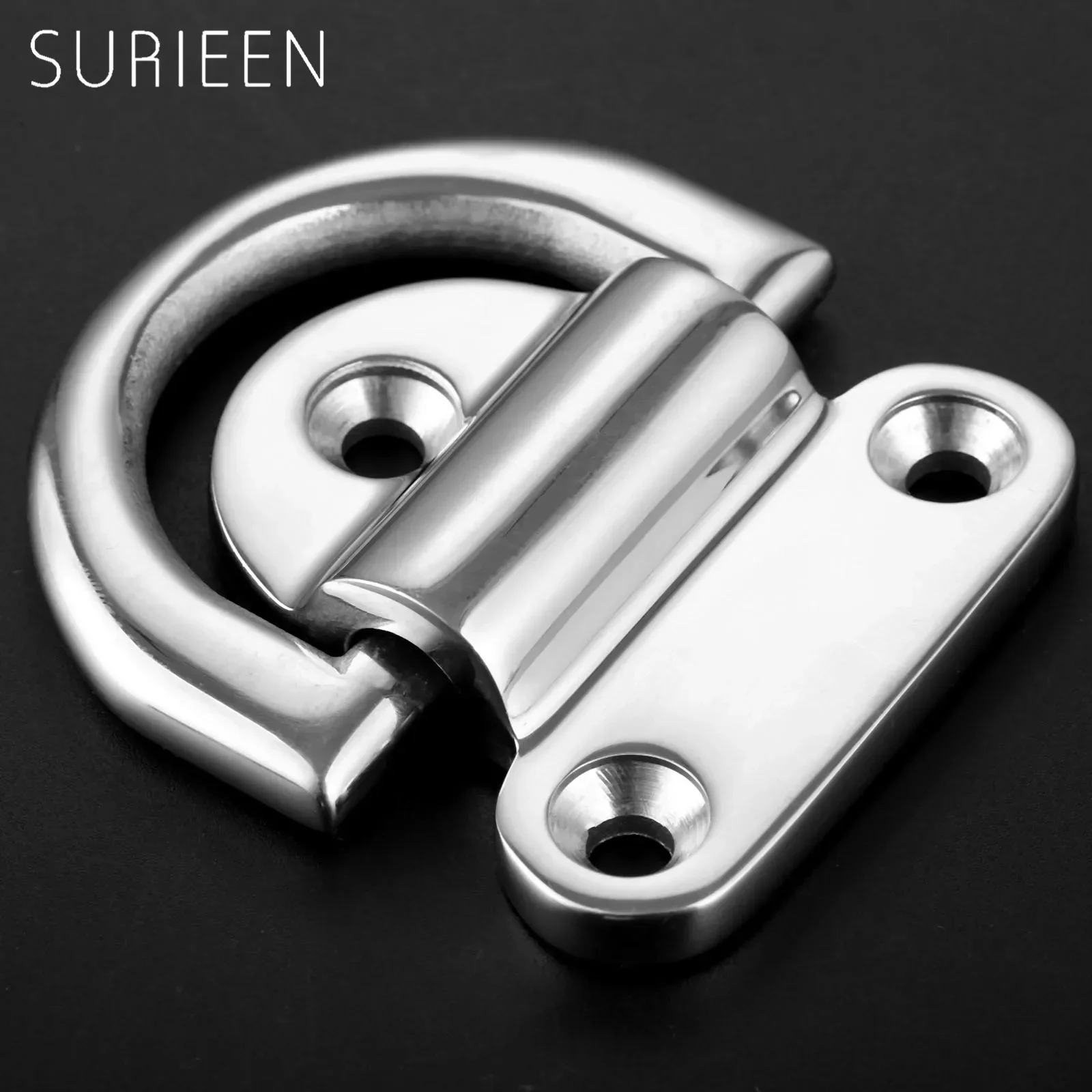 SURIEEN 8mm Boats Yacht Stainless Steel Folding Pad Eye Deck Lashing Ring D-ring With Cleat Plate Marine Hardware Accessories