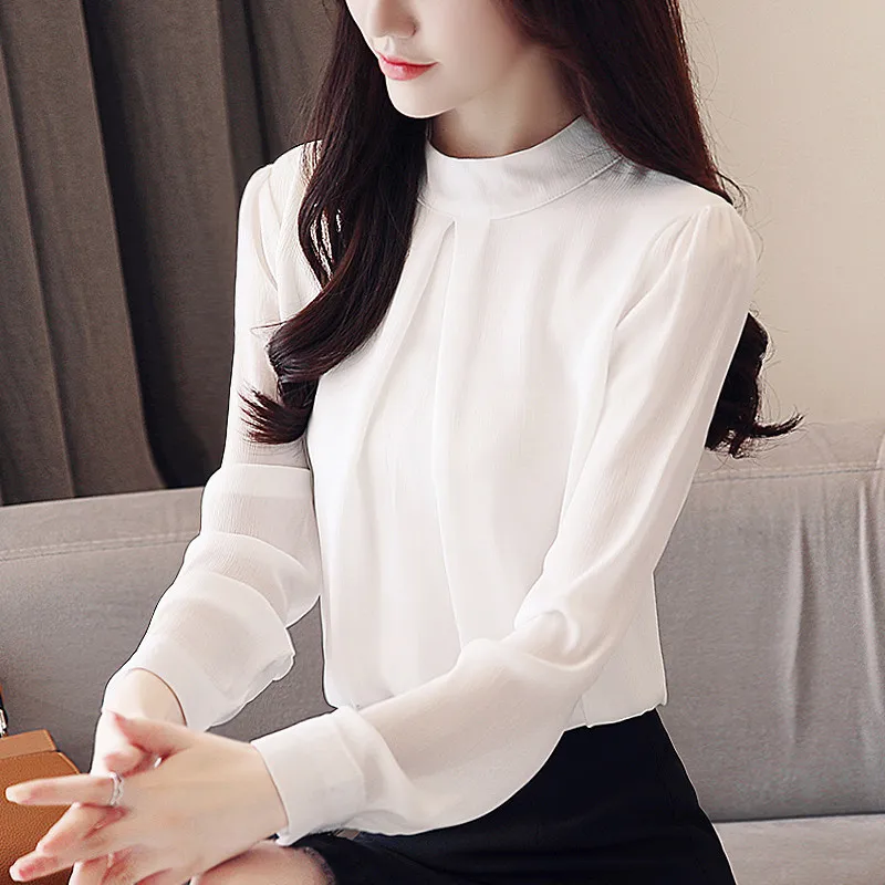 

Elegant Long Sleeve Stand Collar Women's Shirt Spring Autumn Fashion New Style Cover Belly Base Layer Quality Top Korean Style