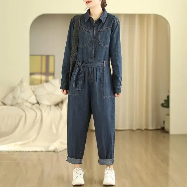 Spring and Autumn Fashion Women's Denim Jumpsuit Commuting Workwear Jumpsuit