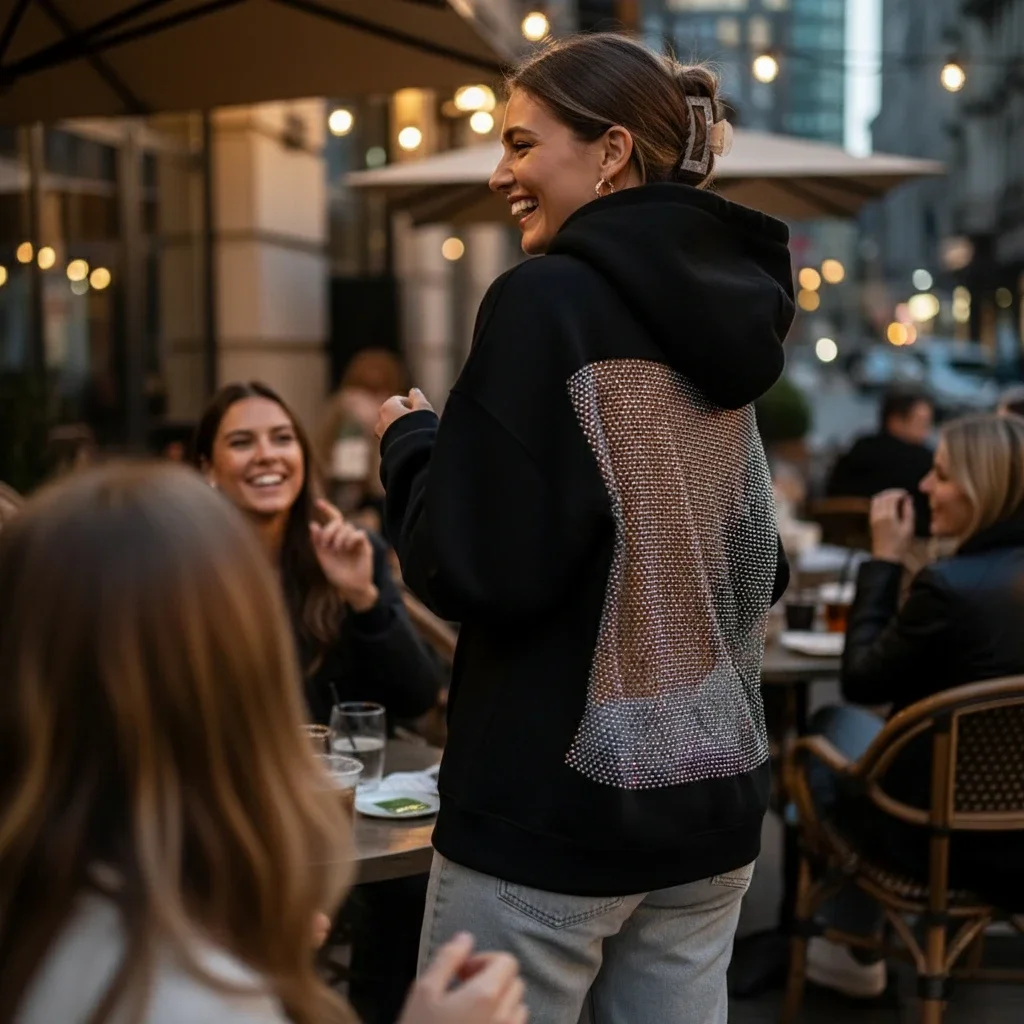 سترة نسائية بغطاء للرأس شبكية شفافة، بلوفر مجوف، خفيف الوزن، بأكمام طويلة لأسلوب الملابس اليومية والشارع #1