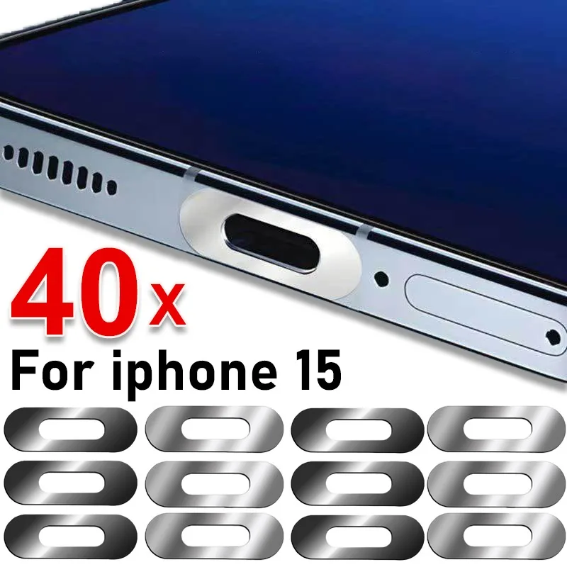 40/10PCS Metal Charging Port Protective Film Stickers for iPhone 5 Pro/15 Pro Max/15 Plus Anti-scratch Stickers For USB C Ports