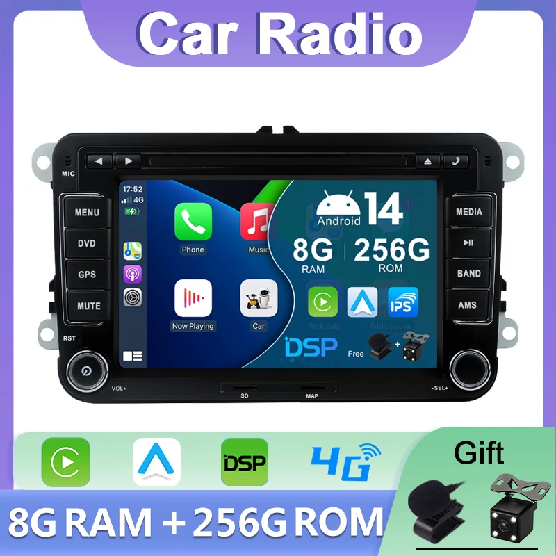 2 Din Android Auto GPS Car Radio Multimedia Stereo Carplay For VW Volkswagen Skoda Octavia golf touran passat B6 polo Jetta SWC