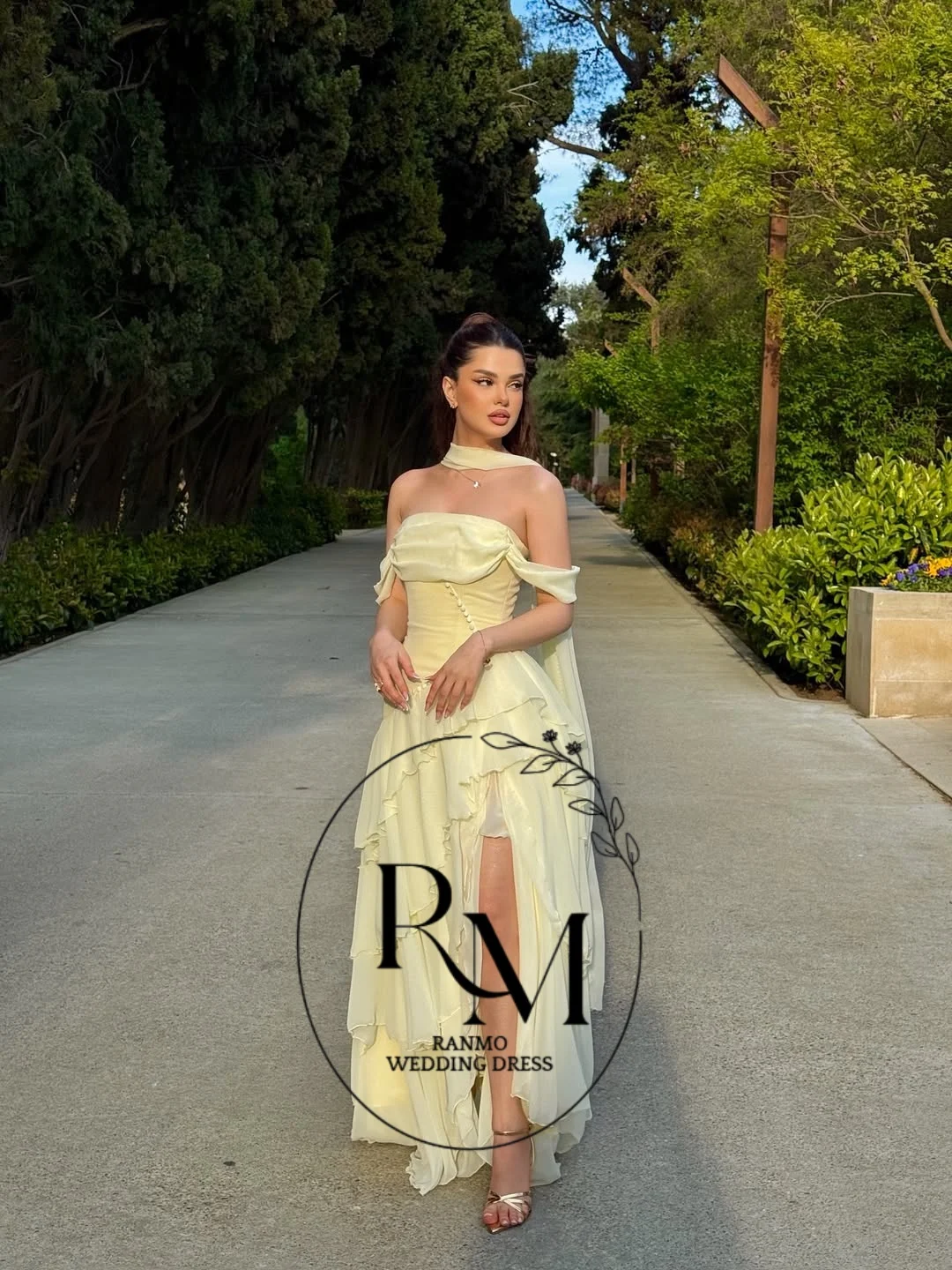 Ranmo Prom Gown Yellow Strapless 2026 A Line Ruffled Party Gown Chiffon Floor Length Evening Dress Vestidos De Gala Customized view 2