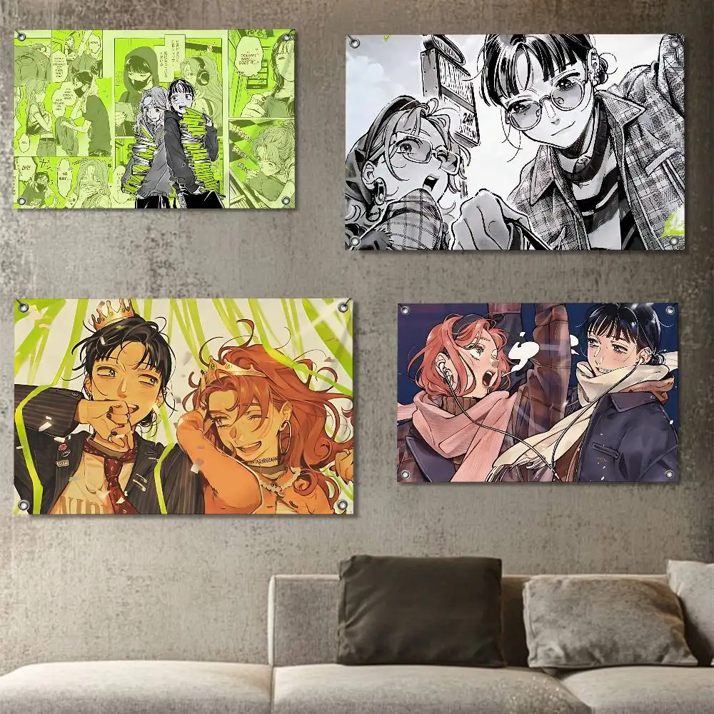 

Comic strip KiniOto Green Yuri High-Quality Flag Tapestry Printed Wall Decor Indoor Outdoor Use for Party Home Bar