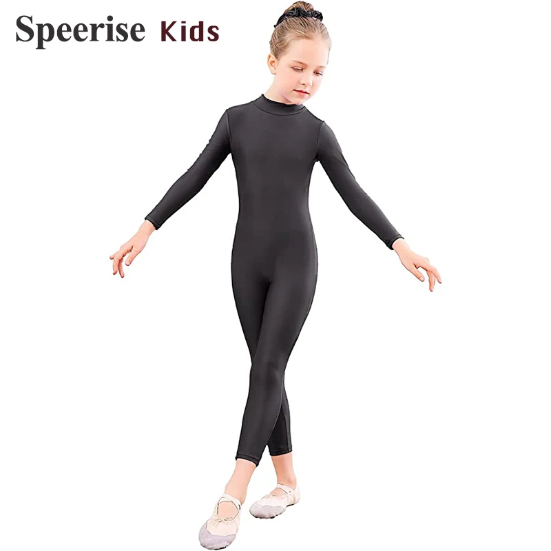 Kids Girl Long Sleeve Spandex Unitard Gymnastics Full Body Bodysuit Practice Clothes Dance Stage Performance Costumes Turtleneck