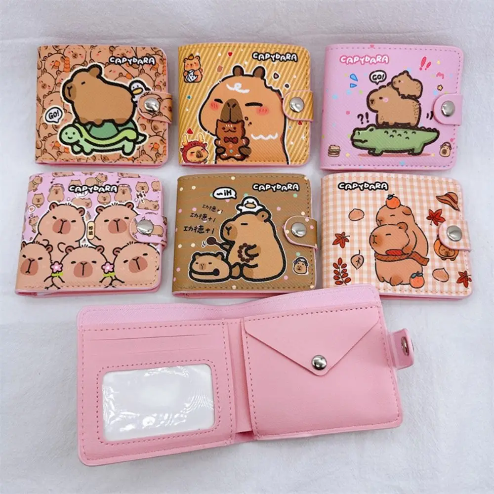 Cartoon Capybara Brieftasche Kurze Geld Tasche Faltbare Niedliche Geldbörse PU Leder Mini Geldbörse Kartenhalter Mit Knöpfen