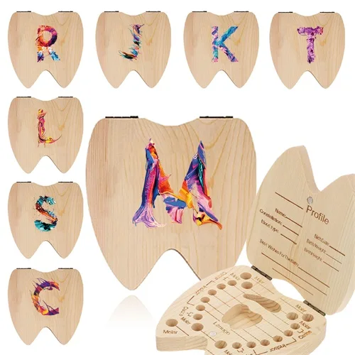 

Lost Teeth Saver Box Wooden Kid Tooth Organizer Durable Keepsake Be Suitable For Children Commemorate Tooth Paint Letter Pattern