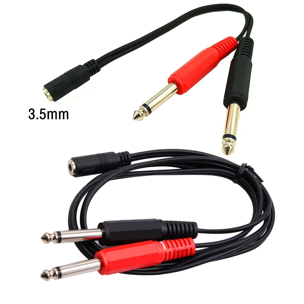 3.5mm 1/8 inch TRS Stereo Female Jack to Dual 1/4 6.35mm Male Plug Mono TS Right Angle Audio Y Splitter Cable 1.5M
