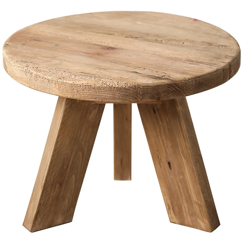 

Wooden small round coffee table, wabi sandy wind log creative retro old home living room solid wood round table