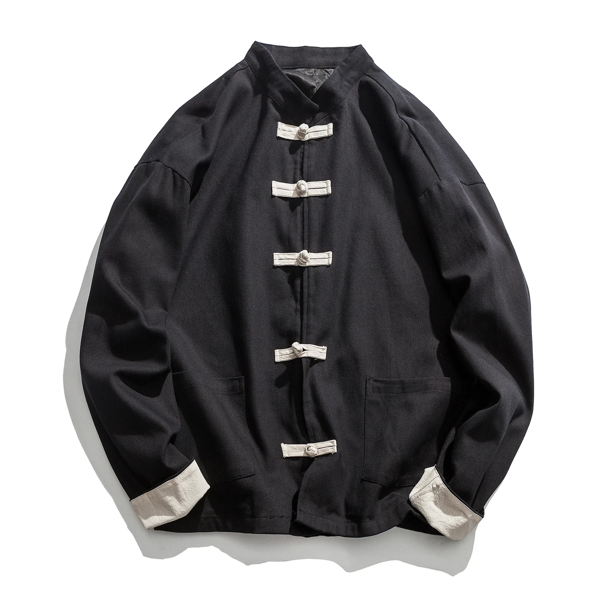 Retro Oriental Jacket Men Cotton Linen Jacket China Style Frog Closure Button Kongfu Coat Male Loose Patchwork Cardigan Overcoat