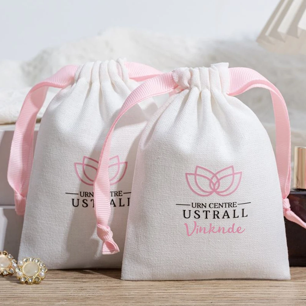 

Высококачественная парусиновая сумка для упаковки ювелирных изделий на шнурке, губной помады, индивидуальный логотип, печатный духи, косметический макияж, льняной хлопковый подарочный мешочек