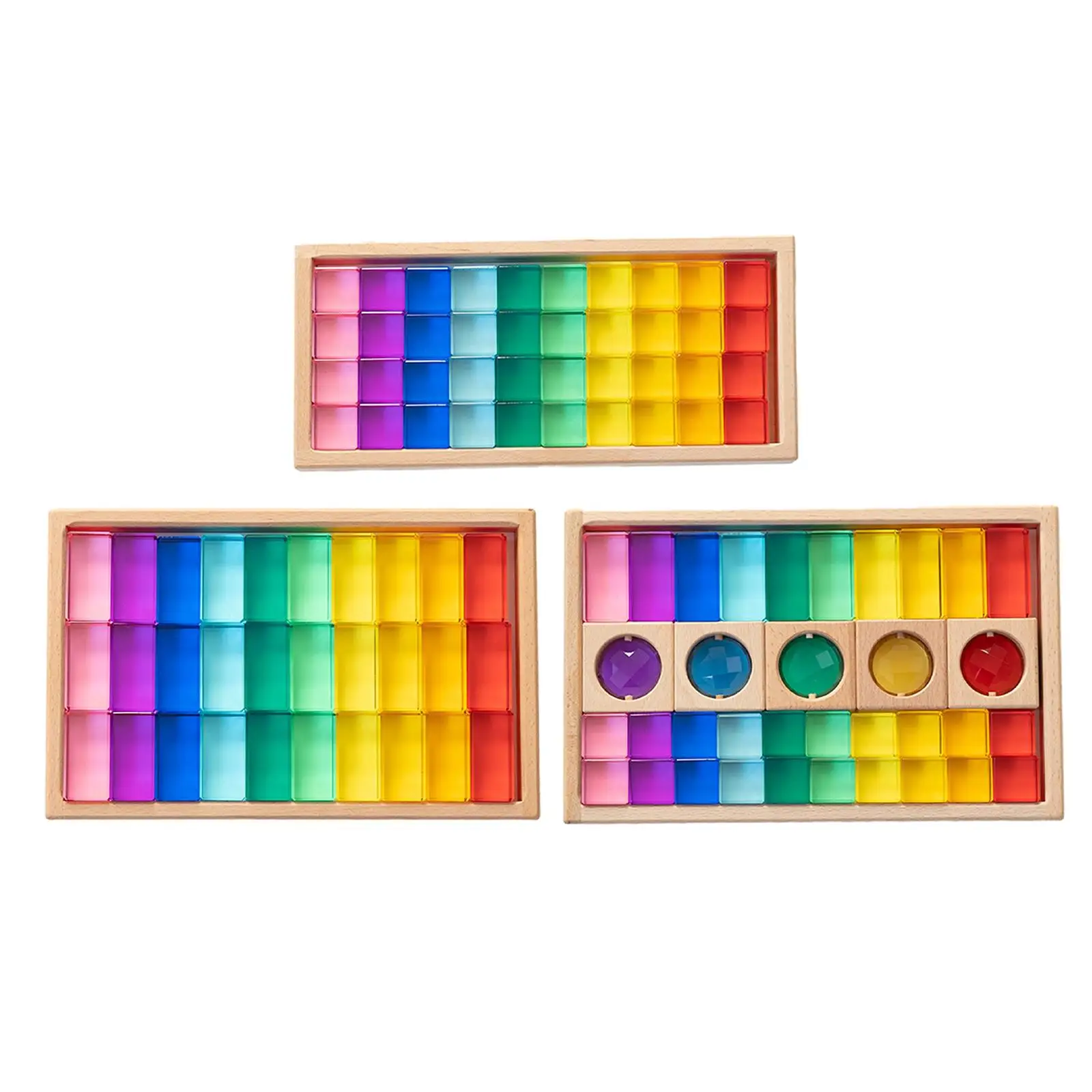 Rainbow Building Blocks Set Color Learning Toys with Wooden Storage Box Building Blocks for Children Girls Kids Boys Age 3 4 5 6