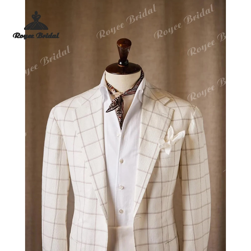 Checked Two Piece Single Breasted Men's Suit Wedding 2026 Peak Lapel Evening Suit Customized trajes para hombre
