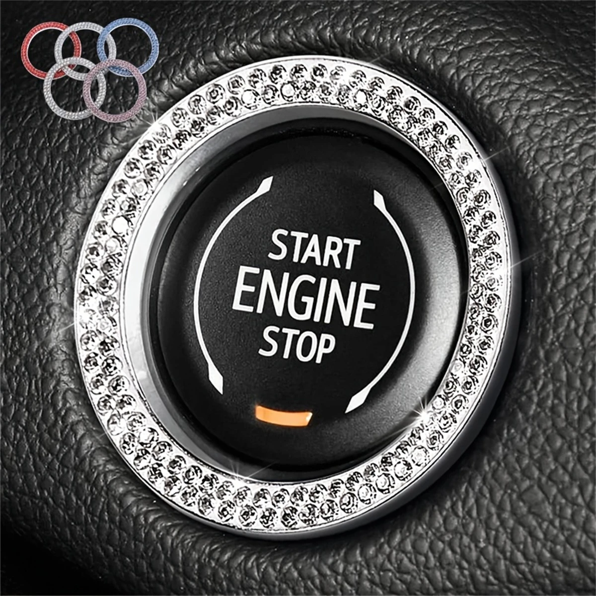 Bling Crystal Diamond Car Ignition Start Stop Button Ring Double Row Rhinestone Trim Universal Auto Interior Decor Accessories