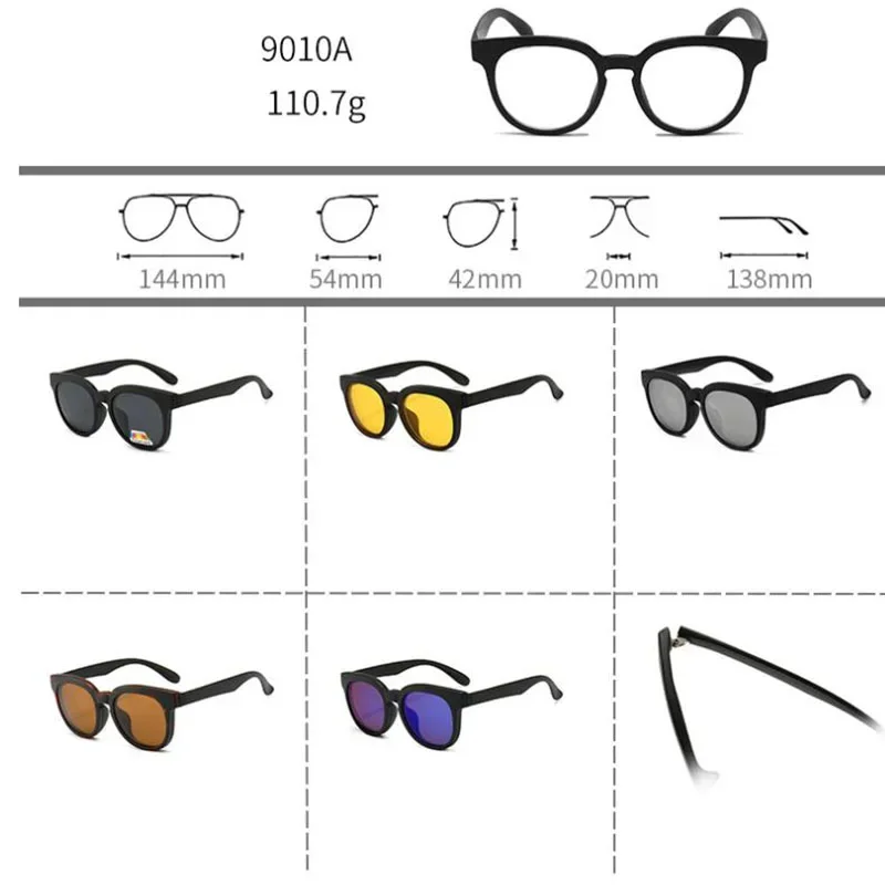 5 Clips Magnet Sunglasses Halter Myopia Driving Glasses TR90 Frame Aspherical Customize Prescription 0 -1 -1.5 -2 -3 -4 -5 -6