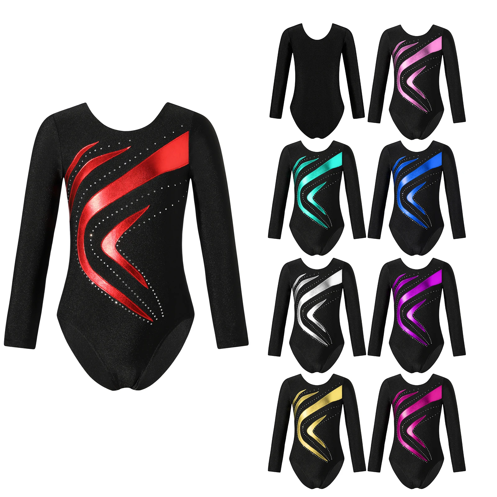 Kids Girls Long Sleeve Gymnastics Dance Bodysuit One Piece Ballet Leotard Figure Skating Dancing Performance Costume Unitards