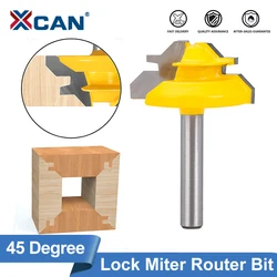 XCAN 45 Degree Lock Miter Router Bit 6mm 8mm 1/4 1/2 Shank Woodworking Tenon Milling Cutter Drilling Milling For Wood