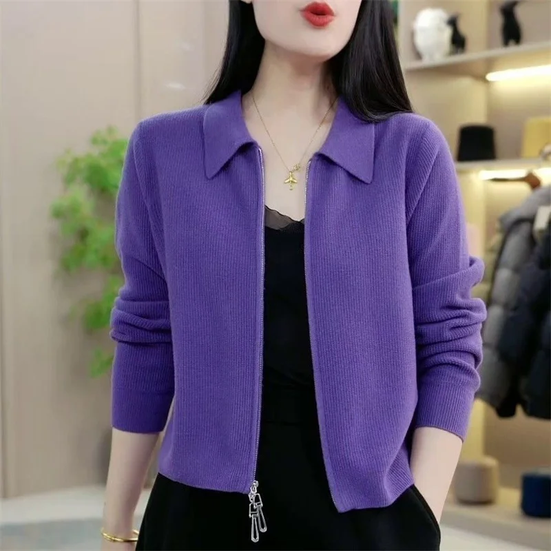 Spring Autumn Women High End Fashion Style Casual Short Knitted Cardigan Sweater 2024 Spring New Korean Edition Versatile Outer