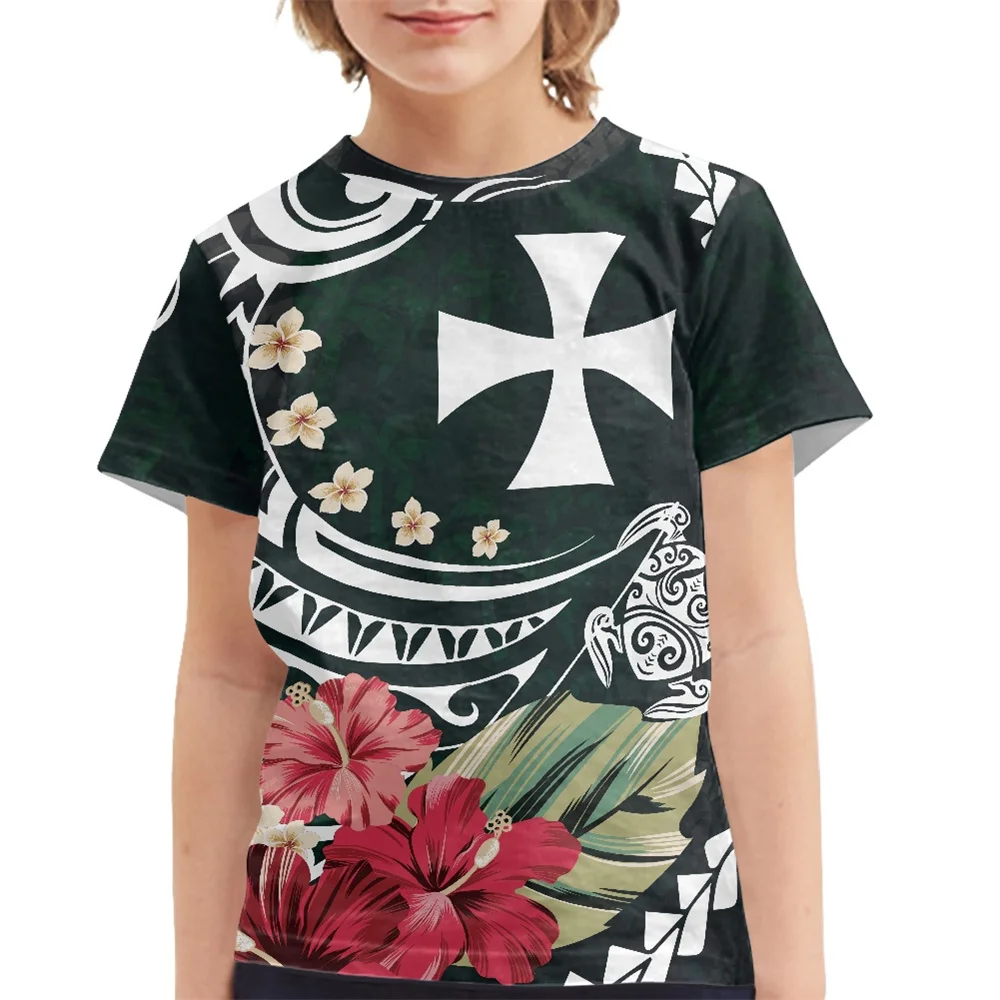 Summer Boys Girl Unisex T-shirt 2023 Polynesian Tribal Clothing Wallis And Futuna Floral Print O-neck Casual Short Sleeve