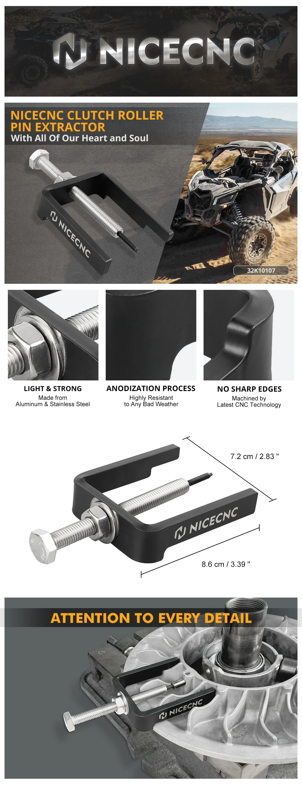 NICECNC Driven Clutch Rhino Rollenstift-Abzieher für Can-Am Maverick X3 2017-2022 – Robustes UTV-Zubehör für einfache Austauschvorgänge – Detail 6