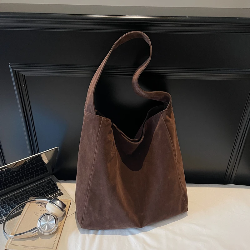 Vintage Soft Canvas Shoulder Bag Large Capacity Casual Tote Bag Simple Solid Color Hobo Bag Daily Shopping School Crossbody Bags