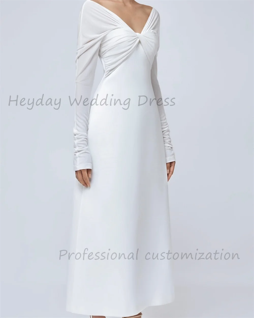 全盛期のかわいいドレスカスタマイズされた V ネックシャーリングファッションクレープ A ラインフォーマルイブニングドレス床の長さのパーティードレス女性のための 2025