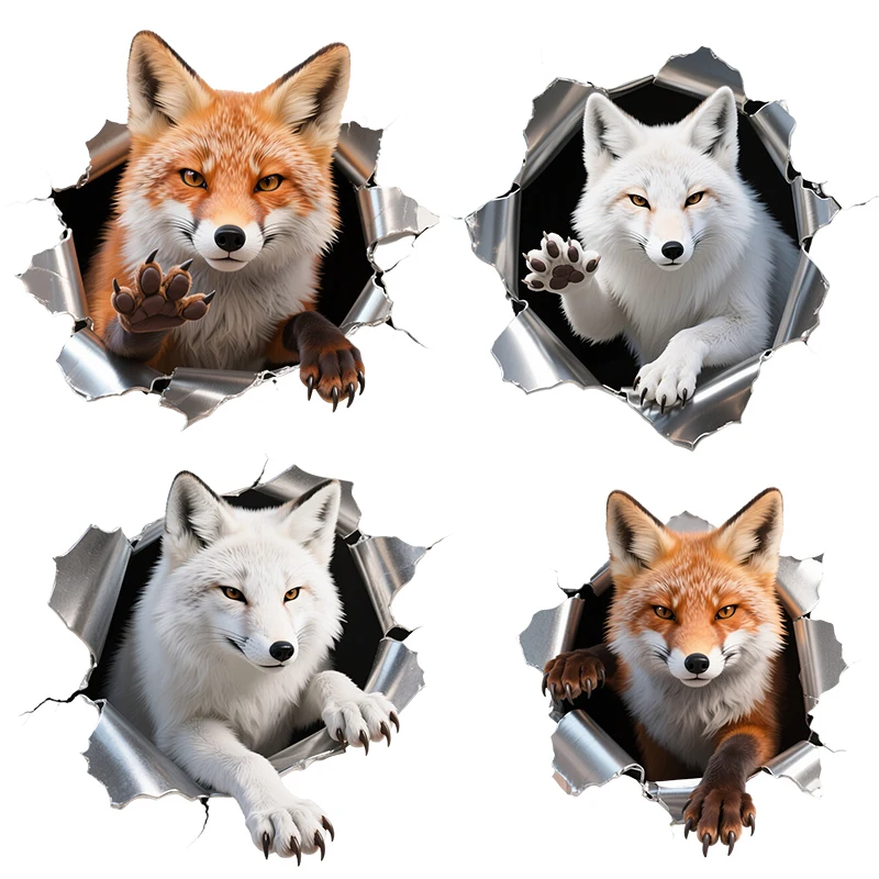 Three Ratels CAA32 cunning fox and cat Broken hole wall stickers for home decoration Personalized car decals
