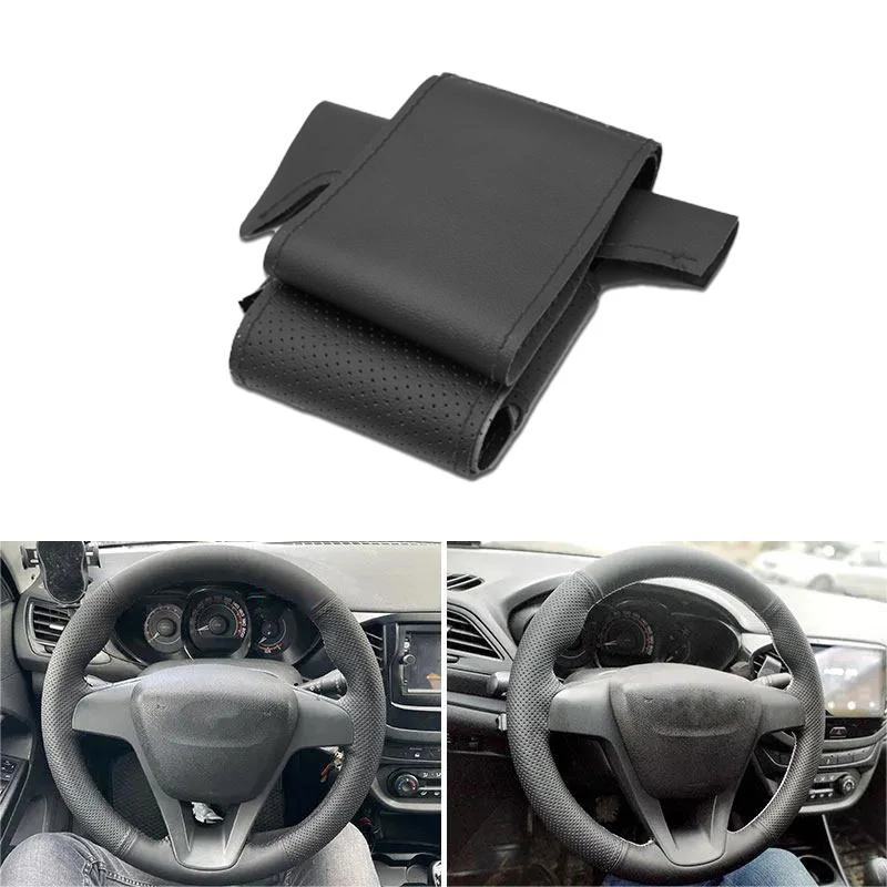 

Hand-stitched Car-styling Steering Wheel Black Perforated Microfiber Leather Cover For Lada Vesta Xray 2015 2016 2017 2018 2019