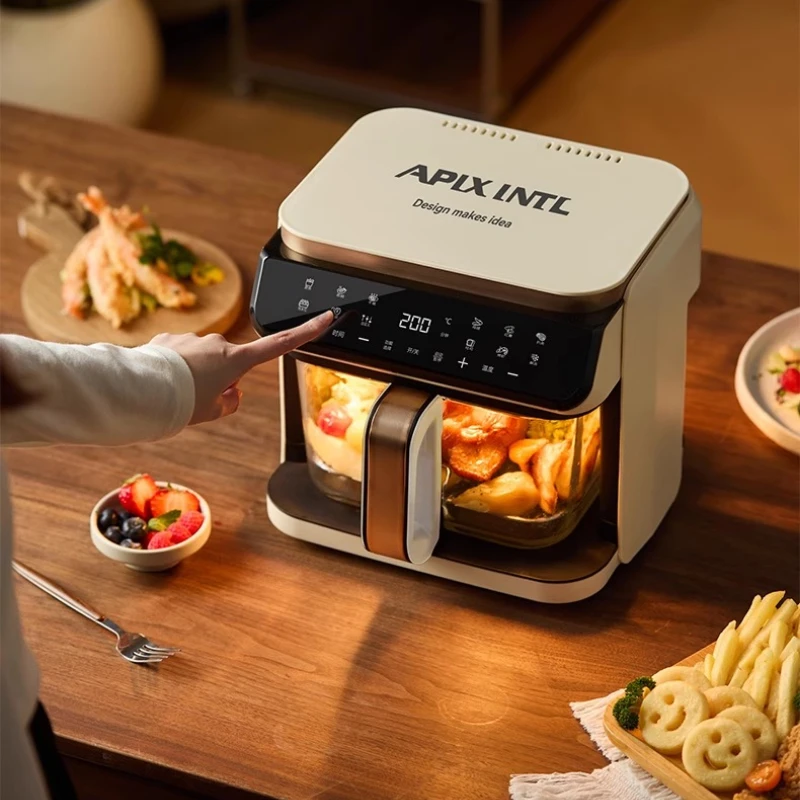 

6L air fryer transparent visual household no-turn-over high boron glass liner water tender baking machine